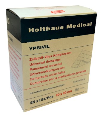 YPSIVIL Zellstoff-Vlies-Kompresse steril 25x1